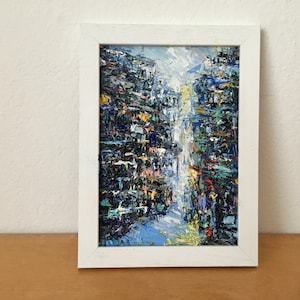 Abstract Street Impasto Oil Painting On Canvas Board Original Signed Cityscape Wall Art Decor