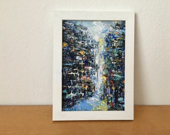 Abstract Street Impasto Oil Painting On Canvas Board Original Signed Cityscape Wall Art Decor