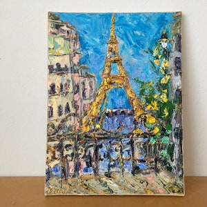 Eiffel Tower Paris Impasto Oil Painting On Canvas Original Signed French Cityscape Wall Art Decor