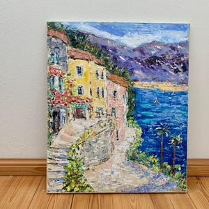 Italian Village by the Sea Impasto Oil Painting On Canvas Original Signed Italy Seascape Wall Art Decor