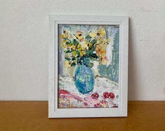 Bloemen boeket Impasto olieverfschilderij op canvas bord originele abstracte bloemen stilleven kunst aan de muur decor