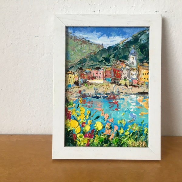 Portofino Seascape Impasto Oil Painting On Canvas Board Original Signed Italy Landscape Wall Art Decor