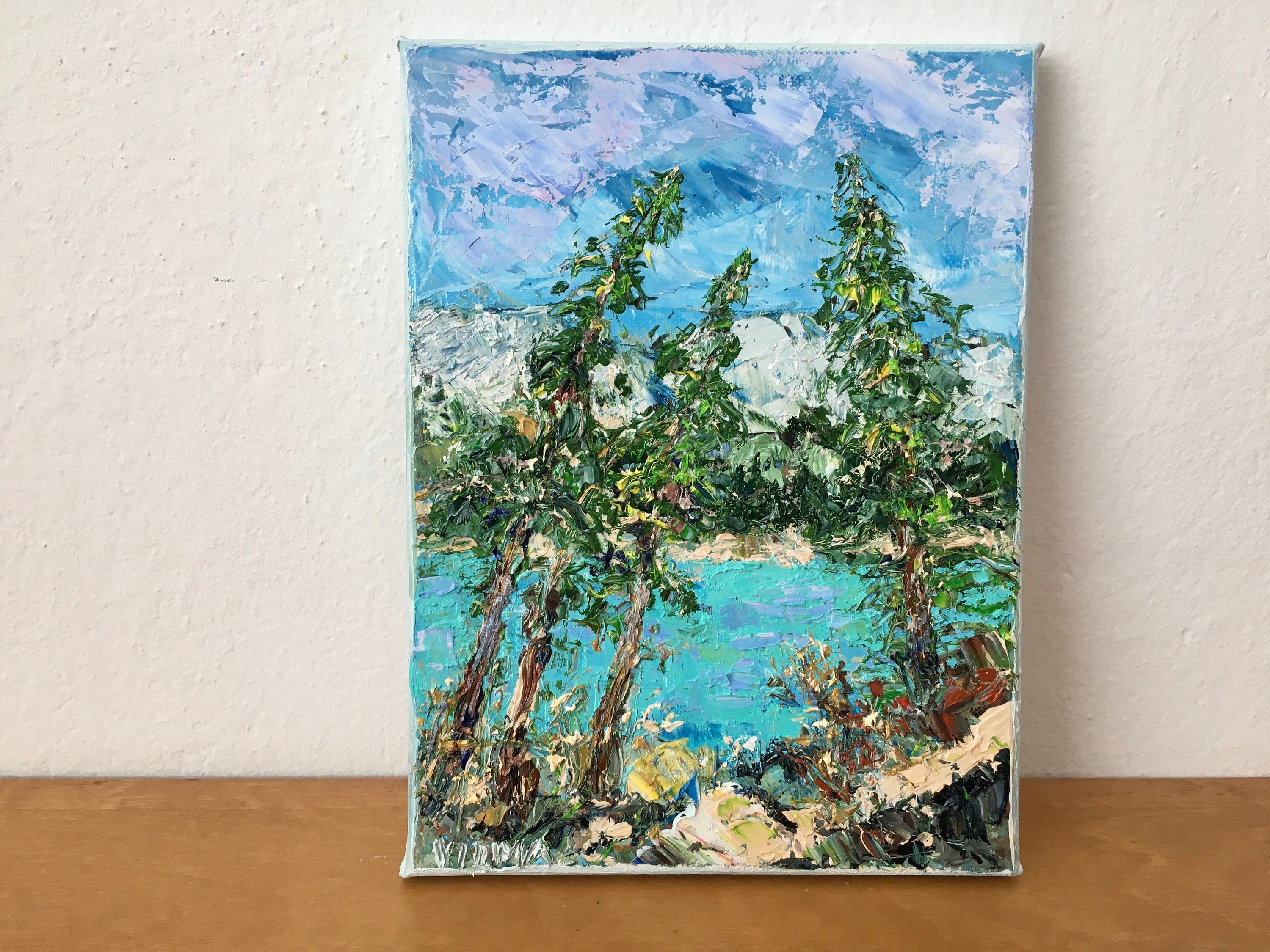 Lake Tahoe Impasto Oil Painting on Canvas Original Signed Trees ...