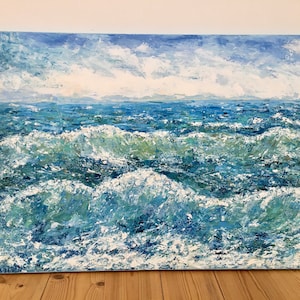 Large Sea Impasto Oil Painting On Canvas Original Signed Waves Seascape Canvas Wall Art Decor