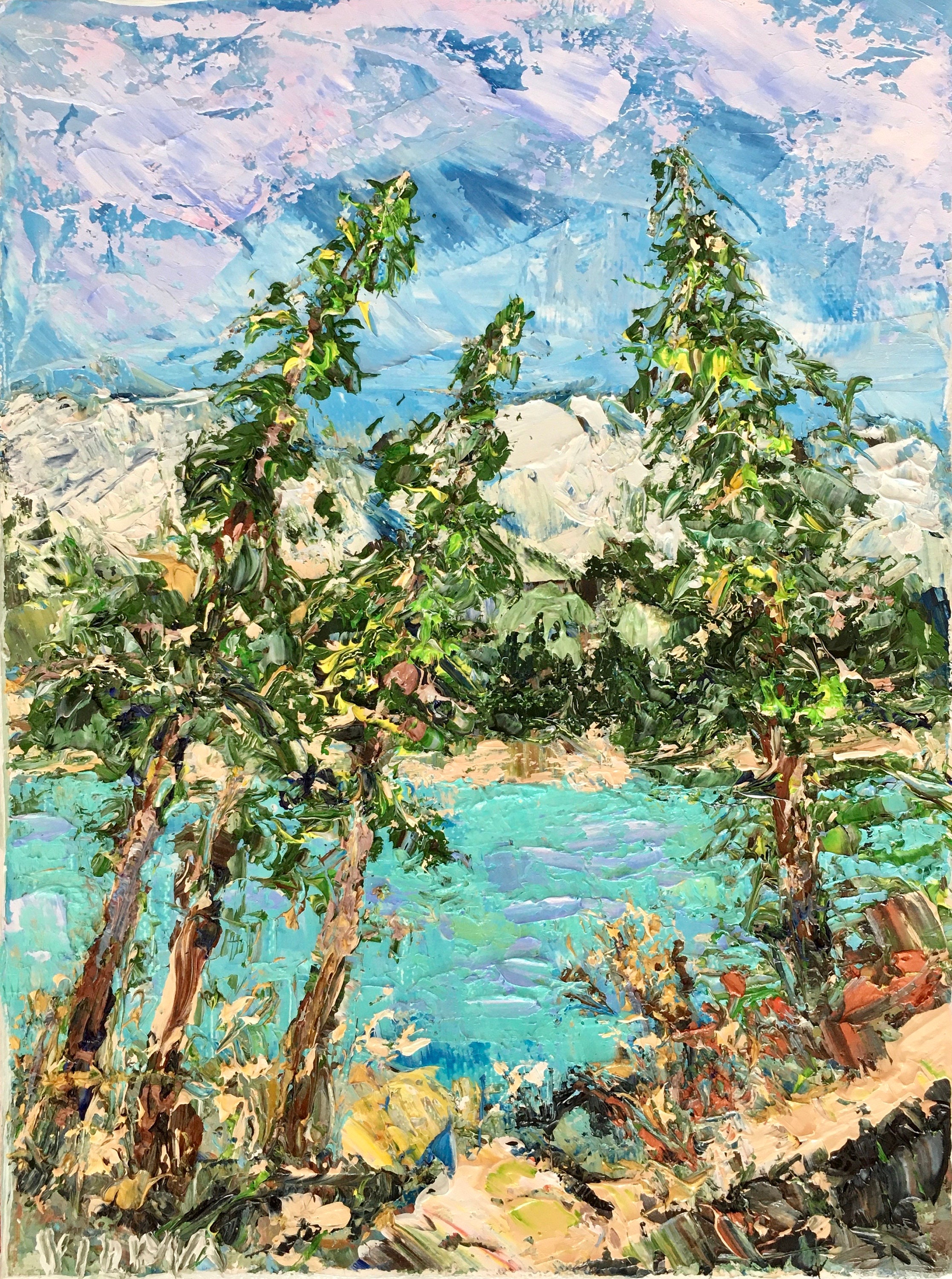 Lake Tahoe Impasto Oil Painting on Canvas Original Signed Trees ...