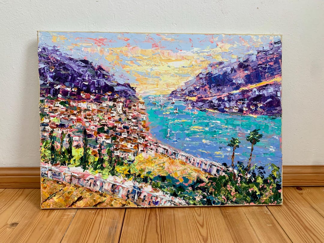 French Riviera Coastal Landscape Impasto Oil Painting on Canvas ...