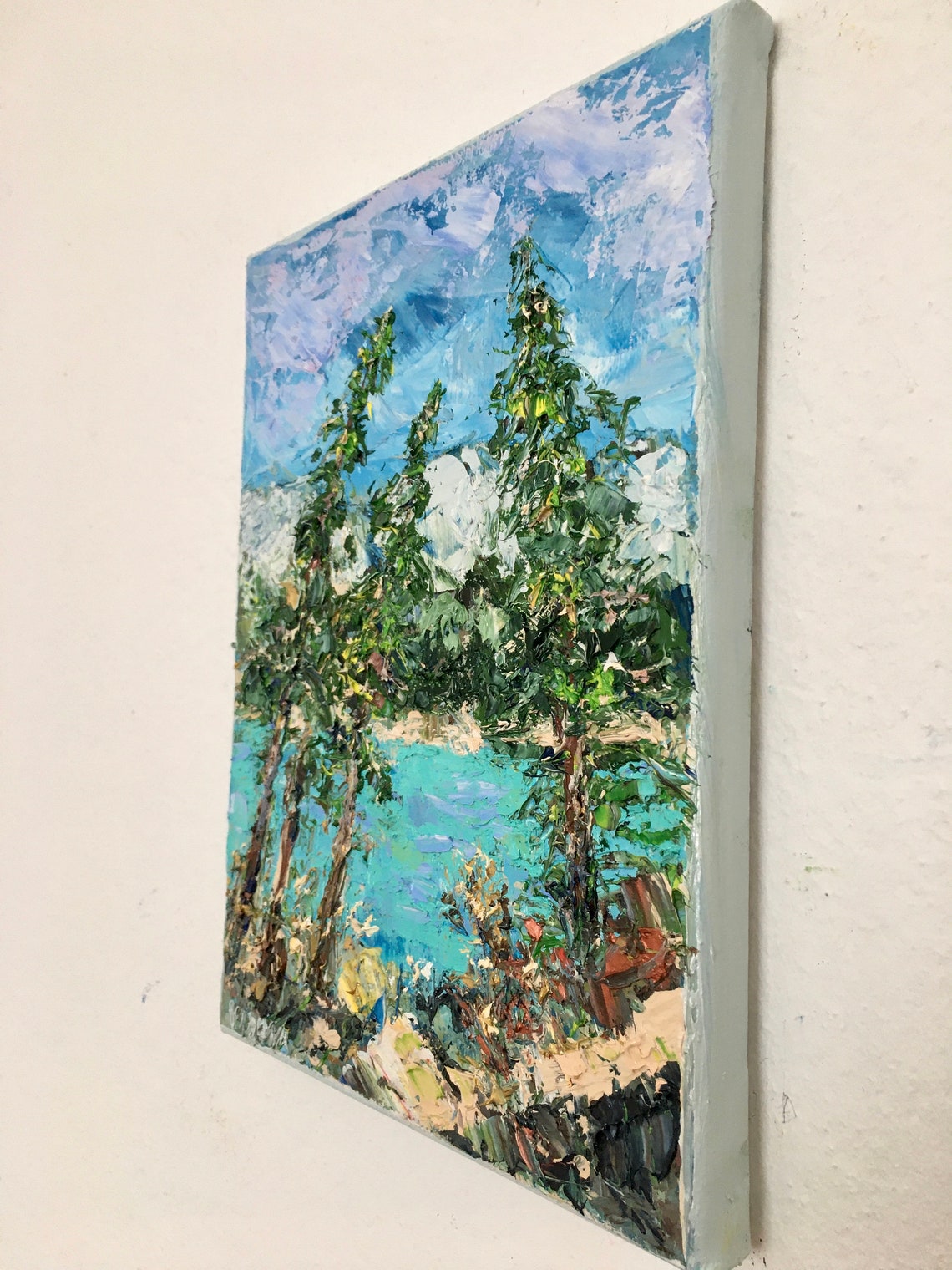 Lake Tahoe Impasto Oil Painting on Canvas Original Signed Trees ...