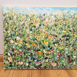 Field Of Flowers Impasto Oil Painting On Canvas Original Signed Botanical Summer Flowers Wall Art Decor