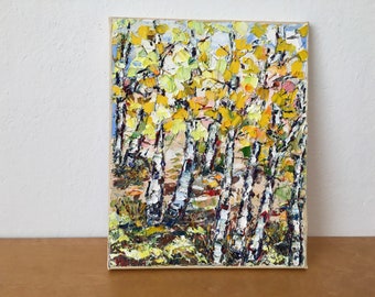 Bouleaux empâtement peinture à l'huile sur toile originale signée automne Nature paysage mur Art déco