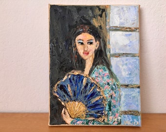Japanese Girl Impasto Oil Painting On Canvas Original Signed Geisha Wall Art Decor