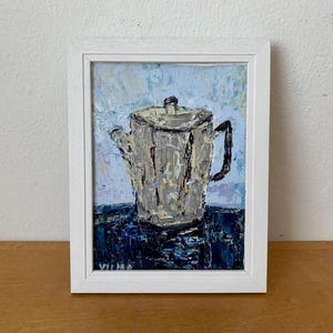 Still Life with Silver Teapot Oil Painting On Canvas Board Abstract Kitchen Wall Art Decor