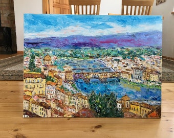 Grande paesaggio urbano di Firenze Impasto dipinto ad olio su tela Originale firmato Italia Paesaggio Wall Art Decor