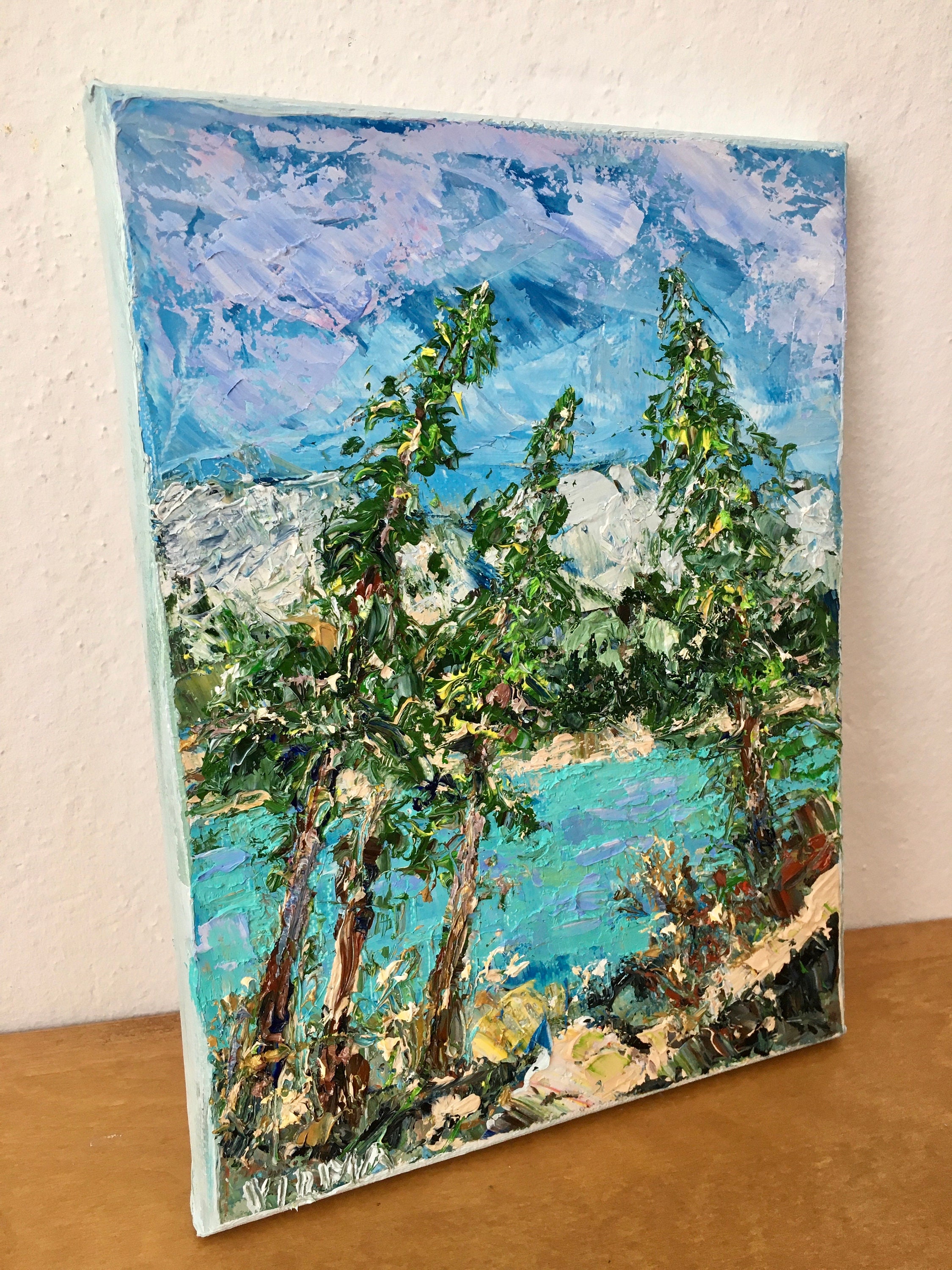 Lake Tahoe Impasto Oil Painting on Canvas Original Signed Trees ...