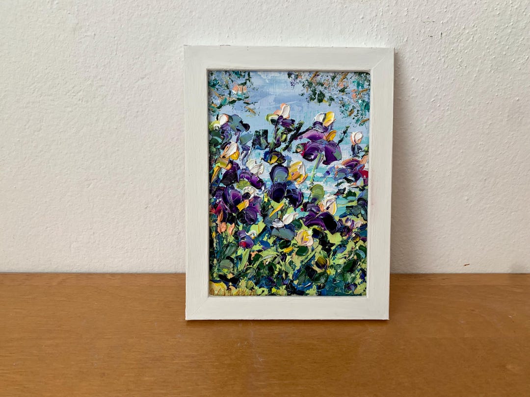 Irises Flowers by the Pond Impasto Oil Painting on Canvas Board ...