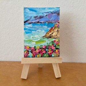 Paisaje de Monterey ACEO Impasto pintura al óleo sobre cartón original firmado paisaje marino del Pacífico pequeña decoración de arte de pared