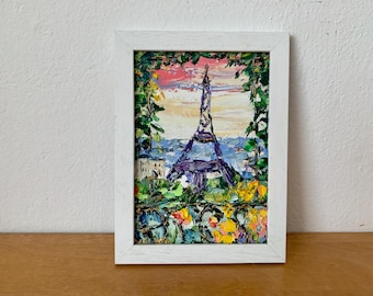 Eiffel Tower Paris Impasto Oil Painting On Canvas Board Original Signed French Cityscape Wall Art Decor