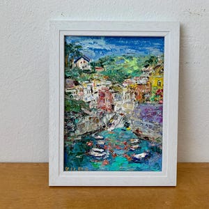 Riomaggiore Italy Village Impasto Oil Painting On Canvas Board Original Signed Cinque Terre Landscape Wall Art Decor