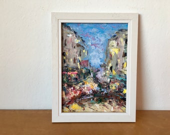 Abstract Street Impasto Oil Painting On Canvas Board Original Signed Cityscape Wall Art Decor