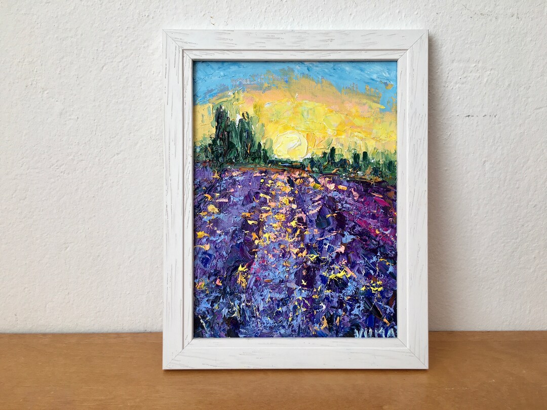 Lavender Flowers Field Impasto Oil Painting on Canvas Board Original ...