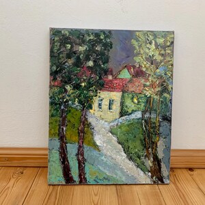 Village Landscape Impasto Oil Painting On Canvas Original Signed White Road to Home Wall Art Decor