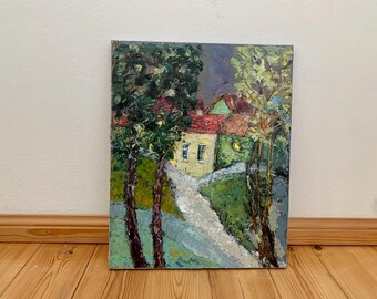 Village Landscape Impasto Oil Painting On Canvas Original Signed White Road to Home Wall Art Decor
