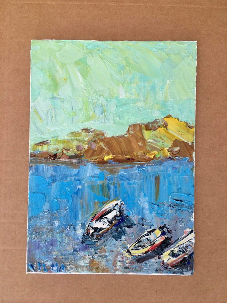 Coastal Scenery Impasto Oil Painting on Canvas Board Original Signed