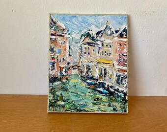 Amsterdam Netherlands Cityscape Houses Impasto Oil Painting On Canvas Abstract Dutch Urban Landscape Wall Art Decor