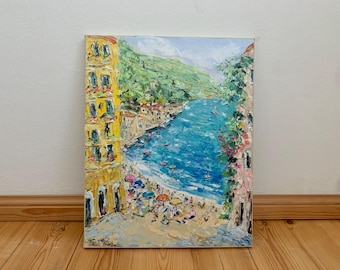 Amalfi Coast Beach Impasto Oil Painting On Canvas Original Abstract Italy Summer Seascape Wall Art Decor