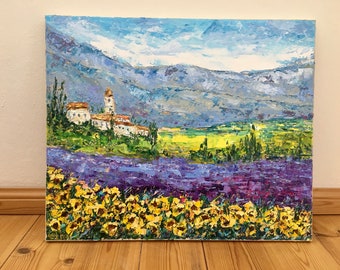 Tuscany Landscape Impasto Oil Painting On Canvas Original Signed Sunflowers Field Wall Art Decor