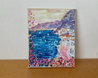 Amalfi Coast Impasto Oil Painting On Canvas Original Signed Italy Seascape Wall Art Decor