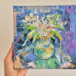 Lilies Of The Valley Impasto Oil Painting On Canvas Original Signed Floral Wall Art Decor