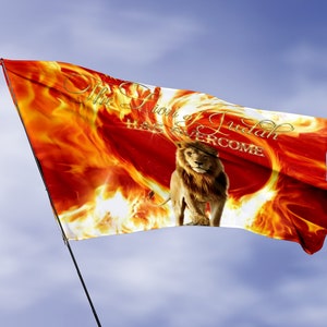 Lion of Judah Flag | Christian Faith Banner | Religious Spiritual Gift | Prophetic Worship Flag | Fire Lion Art | Outdoor and Indoor Use