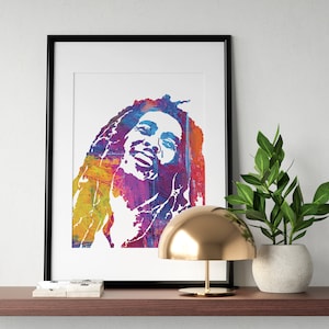 Bob Marley Colorful Print Reggae Poster - Digital Printable Download Happy Modern Paint Wall Art
