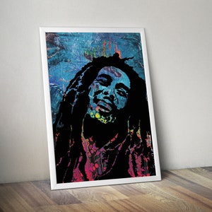Póster de reggae con impresión abstracta azul de Bob Marley - Impresión digital, arte mural moderno para pintar
