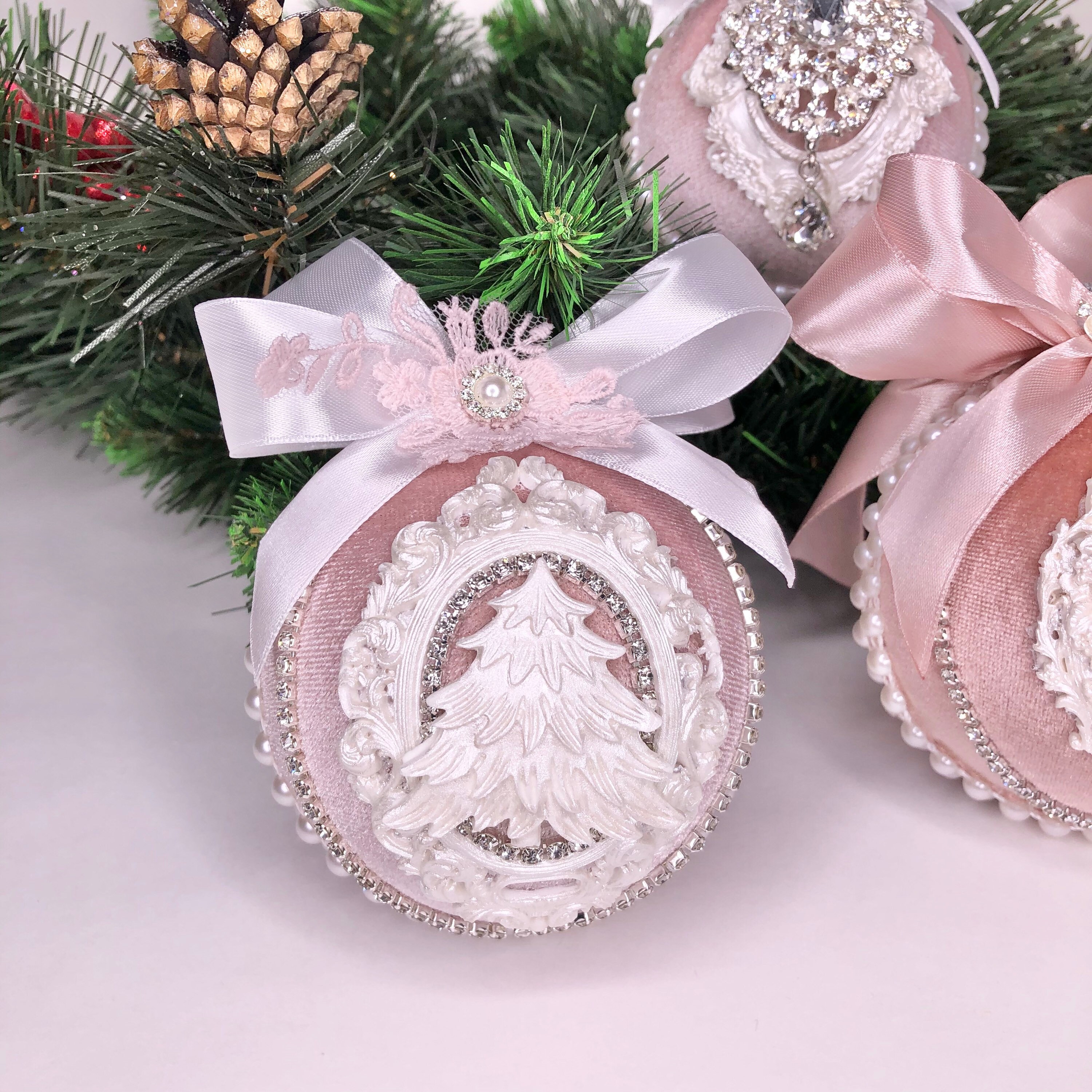 Christmas rhinestones ornaments Handmade balls in gift box Etsy