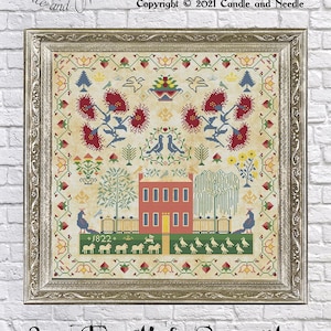 Rzadki angielski sampler z 1822 r. Antyczna reprodukcja - haft krzyżykowy - wykres liczony PDF Natychmiastowe pobieranie wzoru haftu krzyżykowego Stara europejska Anglia