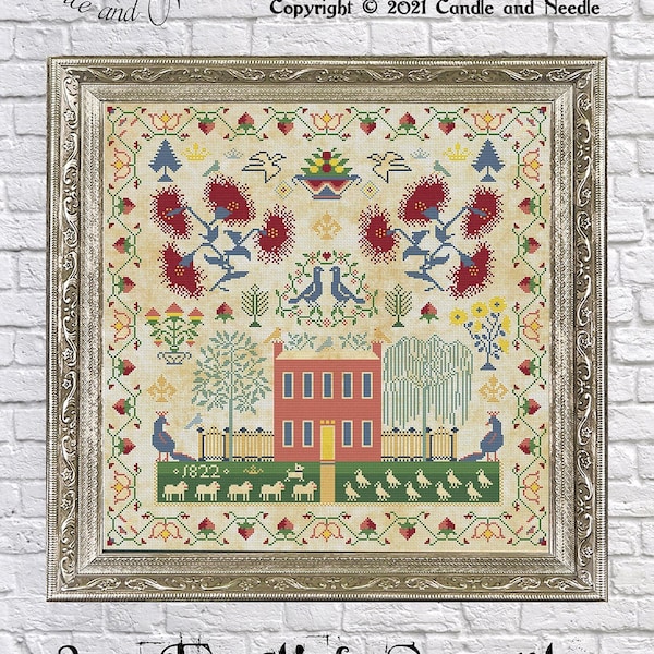 Rare 1822 English Sampler Antique Reproduction - Cross Stitch - Counted Chart PDF Instant Download Cross-Stitch Pattern Old European England