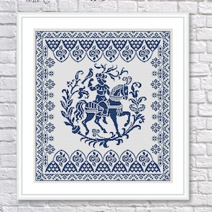 Golden Bird Sampler Monochrome 18th Century Motifs Reproduction Cross Stitch Counted Chart PDF Instant Download Unique Easy to Stitch Knight