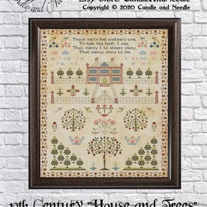 19th Century House and Trees Scottish Sampler Antique Reproduction - Cross Stitch - Counted Chart PDF Instant Download Cross-Stitch Pattern