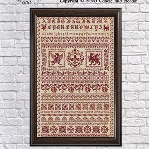 18th Century German Sampler Antique Reproduction - Cross Stitch - Counted Chart - PDF Instant Download - Cross-Stitch Pattern Old European
