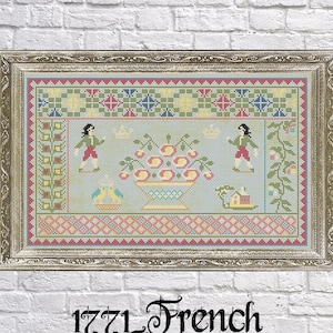 1771 French Sampler Antique Reproduction - Cross Stitch - Counted Chart - PDF Instant Download - Cross-Stitch Pattern Old European France