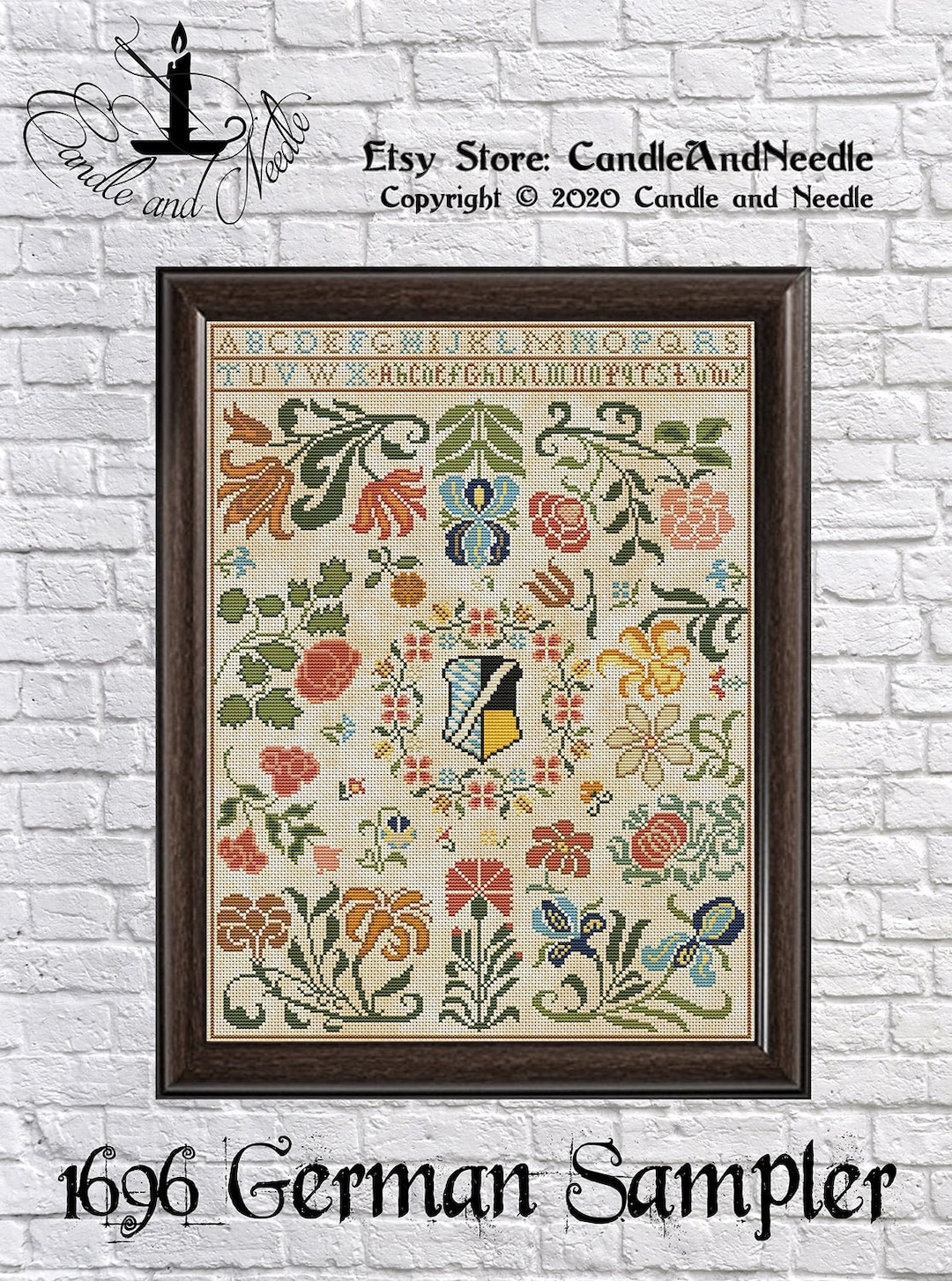 1696 German Sampler Antique Reproduction - Cross Stitch - Counted