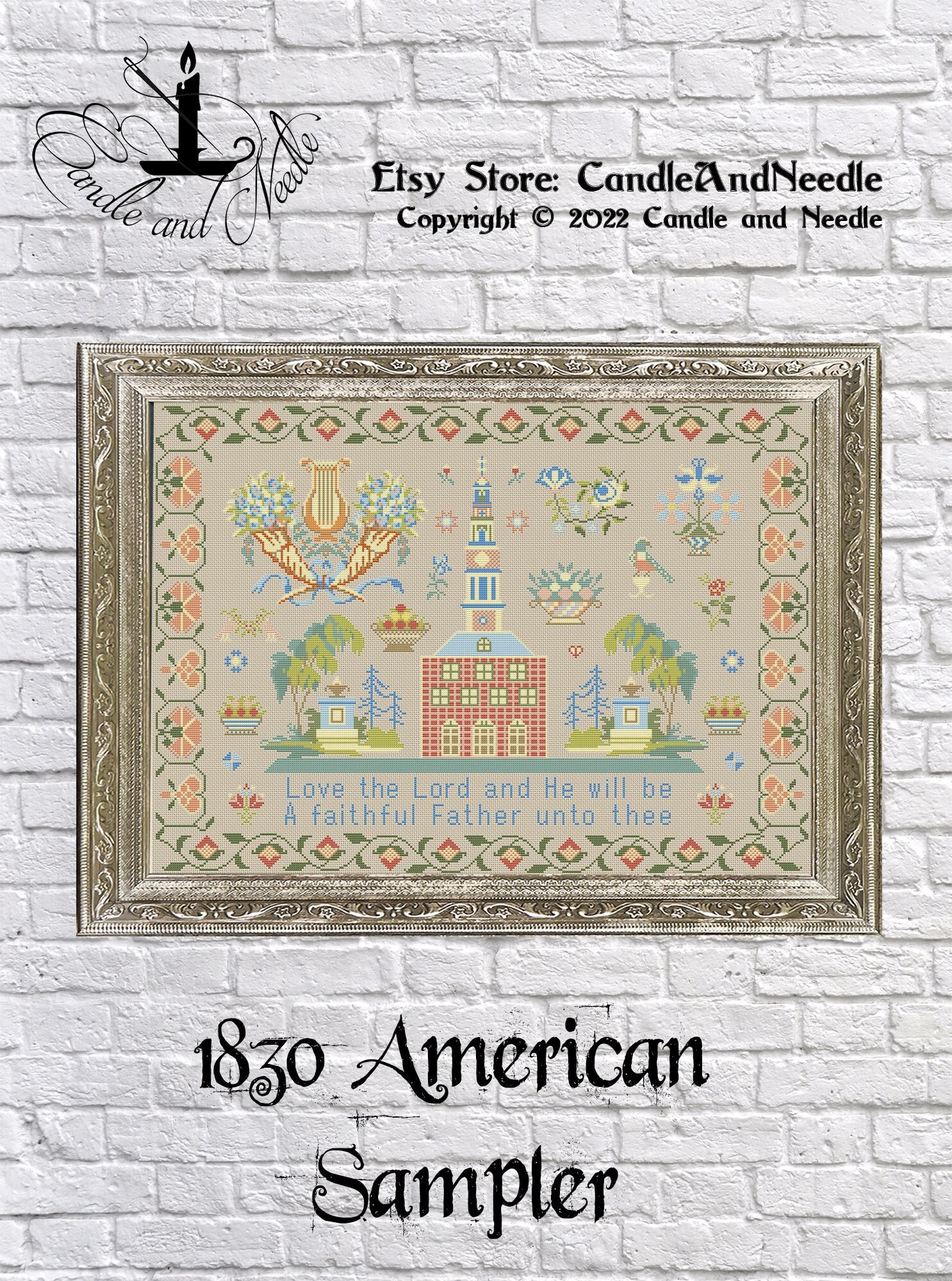 1830 American Sampler Antique Reproduction - Cross Stitch