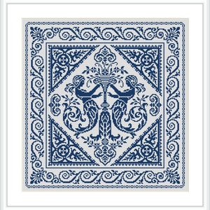 Two Mermaids Sampler Reproduction 18th Century Cross Stitch Counted Chart PDF Instant Download Unique RARE Vintage Old