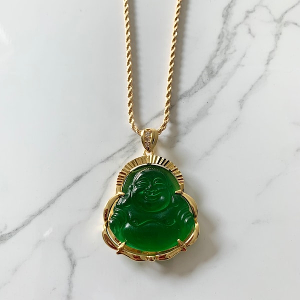 Jade Buddha Necklace | Jade Necklace | Green Jade  Charm | Gifts for Her|  Buddha Charm | Hip Hop Jewelry | Unisex Jewelry