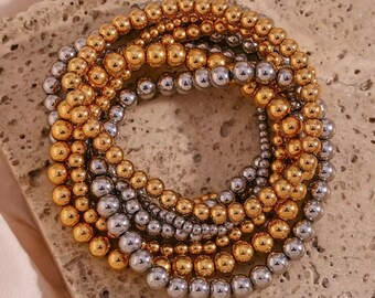 Gold Beaded Bracelet | Girlfriend Gift | 18K Gold Bracelet | Stretchy Bead Bracelet | Charm Bracelet | Bangle Stack | Gold Ball Bracelet