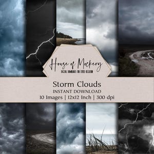 Sturmwolken Digitales Papier Kit 12 x 12 Zoll, 10 digitale SOFORT DOWNLOAD hochauflösende JPEGs für Junk Journals, Scrapbooking & Printable Crafts