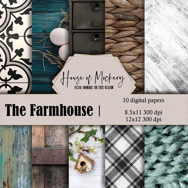 The Farmhouse Digital Scrapbook Paper Kit 8.5x11 and 12x12, 10 Digital INSTANT DOWNLOAD High Definition Papers, Scrapbook Paper Digital