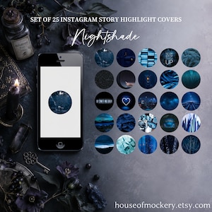 Nachtschaduw-25 nachten/donkerblauw thema Instagram verhaal hoogtepunt covers/iOS widget covers/insta verhaal hoogtepunten/transparante cirkel iconen