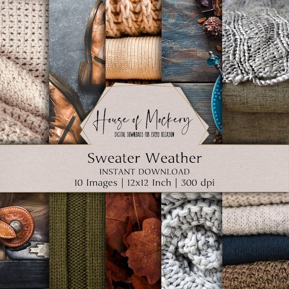 Sweater Weather Digital Paper Kit 12x12 Inch, 10 Digital INSTANT DOWNLOAD Hi-Res JPG Junk Journal, Scrapbooking, Printable Craft Backgrounds
